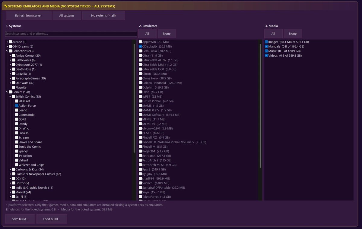 Systems, emulators and media with their sizes